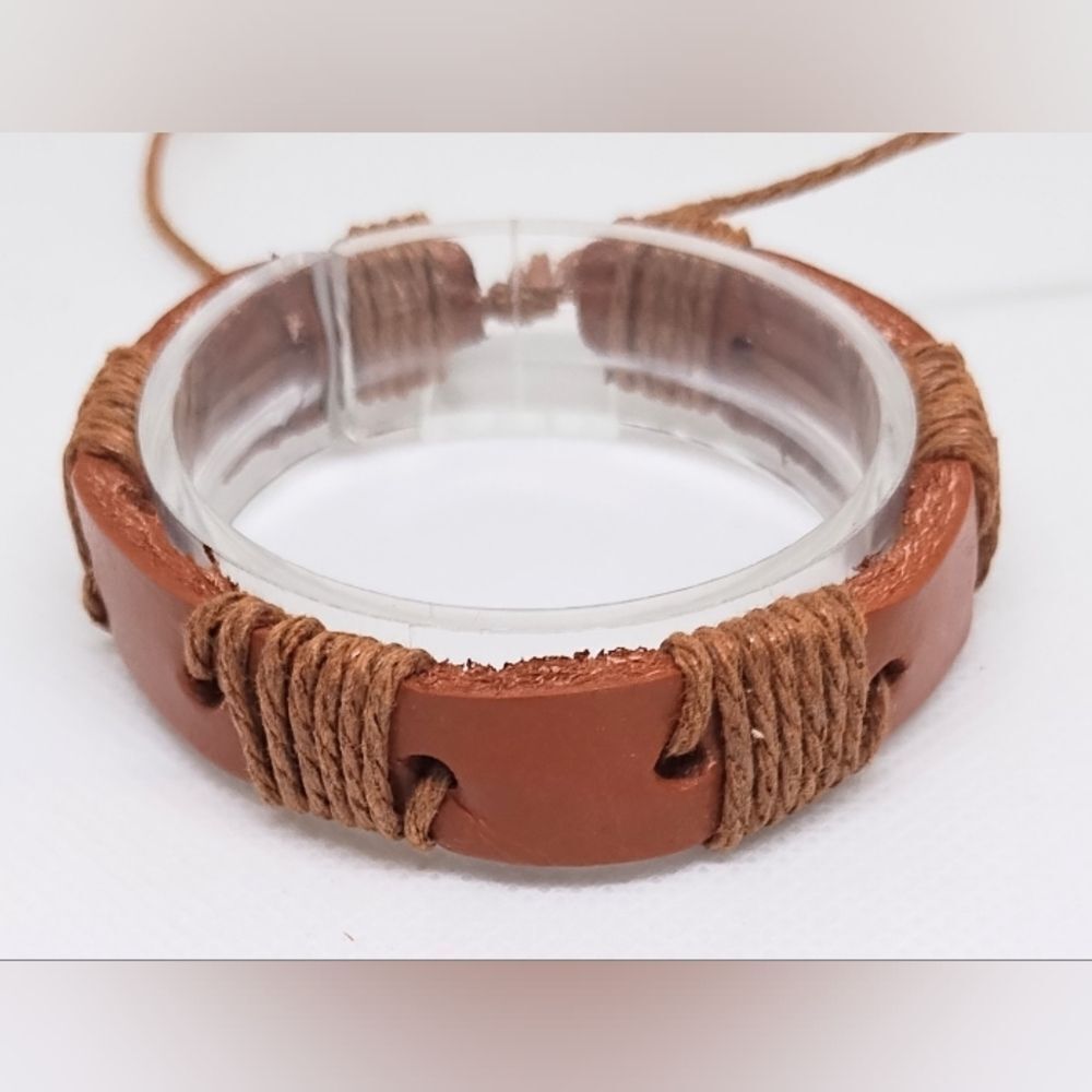 Men's bracelet leather braided brown new e86